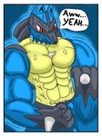  anthro biceps big bulge canine dog flexing fur huge_muscles lucario male mammal muscleartguy muscles nintendo pecs pok&#233;mon pok&#233;morph pose red_eyes solo standing video_games 