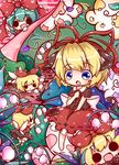  animal_ears blonde_hair blue_eyes blush blush_stickers bow cat_ears chibi flower frills green_hair hair_bow hair_ornament hair_ribbon kagiyama_hina kemonomimi_mode lily_of_the_valley looking_at_viewer medicine_melancholy multiple_girls open_mouth ribbon ritateo short_hair short_sleeves sitting skirt smile solid_circle_eyes su-san touhou waving wings 