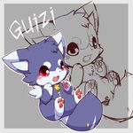 blush cub cute feral fur guizi huiro looking_away open_mouth purple_fur red_eyes smile solo unknown_species young 