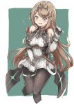  1girl alternate_costume armor bangs blonde_hair blush breasts covered_navel earrings gem gloves headpiece hikari_(xenoblade_2) jewelry kintsuba long_hair nintendo pantyhose simple_background solo super_smash_bros. super_smash_bros._ultimate swept_bangs thigh_strap tiara xenoblade_(series) xenoblade_2 yellow_eyes 