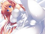  blue_eyes breasts brown_hair cameltoe cleavage female girl large_breasts long_gloves panties ribbon underwear 