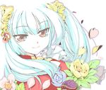  blue_hair copyright_request flower hage long_hair oekaki simple_background smile solo white_background 