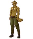  belt biceps boots brown_fur canine chirenbo clothed clothing footwear fur half-dressed male mammal muscles necklace nipples pants pecs plain_background shoes solo tattoo toned topless white_background yellow_eyes 