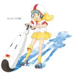  80s blue_hair bluebook child cloud helmet hood hoodie mahou_no_tenshi_creamy_mami mono_(bluebook) morisawa_yuu oldschool roller_skates shadow short_hair simple_background skates skirt sky smile solo tow_skating white_background yellow_eyes 