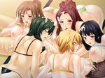  1boy 5girls breasts bukkake cum cum_on_body cum_on_breasts cum_on_hair cum_on_lower_body cum_on_upper_body facial harem large_breasts miel miel_(company) multiple_girls nipples paizuri penis 