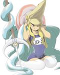  ;p blonde_hair capcom_fighting_jam conch flat_chest genderswap genderswap_(mtf) helmet kishuu long_hair midnight_bliss monster_girl nool one-piece_swimsuit one_eye_closed polearm school_swimsuit sitting solo swimsuit tentacles thighhighs tongue tongue_out trident wariza warzard weapon wet white_legwear yellow_eyes 