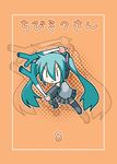  :&gt; aqua_hair chibi_miku comic detached_sleeves dual_wielding hatsune_miku holding long_hair minami_(colorful_palette) shirt silent_comic skirt solo spring_onion twintails vocaloid |_| 