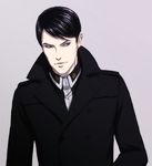  aerlin black_hair coat ginga_eiyuu_densetsu grey_background male_focus military military_uniform oskar_von_reuenthal simple_background solo trench_coat uniform 