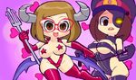 2girls character_request cosplay dominatrix glasses horn multiple_girls nikki_(swapnote) nintendo red-framed_glasses short_hair swapnote whip 