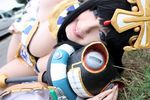  1girl black_hair cosplay k-a-n-a kana menace menace_(cosplay) photo queen&#039;s_blade queen's_blade short_hair striped 