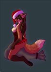  breasts canine christmas clothed clothing corset digitigrade female fox half-dressed hat holidays looking_at_viewer looking_back mammal meruserotica nipples pawpads santa_hat skimpy solo topless 