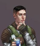  eating fingerless_gloves gloves male male_focus military military_uniform scar short_hair solo stalker stalker_(game) uniform 