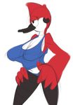  breasts clothing dtmech feathers female margaret pants plain_background red-breasted_robin regular_show seductive shirt solo tank_top white_background 