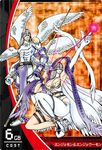  angel angemon angewomon anklet asymmetrical_clothes blonde_hair breasts digimon digimon_crusader duo feathers helmet jewelry large_breasts latex long_hair muscle official_art ribbon wide_hips wings zipper 