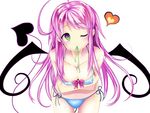  bad_id bad_pixiv_id bikini breasts cleavage demon_tail green_eyes lala_satalin_deviluke long_hair medium_breasts mouth_hold one_eye_closed pink_hair razuchi solo swimsuit tail to_love-ru wings 