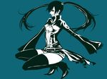  belt boots d.gray-man full_body head_tilt lenalee_lee long_hair monochrome popped_collar shorts simple_background sitting solo thigh_strap thighhighs traditional_media twintails wariza zipper 