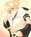  bad_id bad_pixiv_id blonde_hair blue_eyes chihiro4649 colorized glasses hakuseki kagamine_len male_focus necktie solo vocaloid 