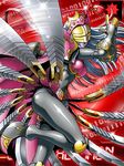  armor blue_skin breastplate cape crown digimon digimon_collectors facial_mark facial_markings gauntlets helmet leg_lift long_hair lowres monster_girl open_mouth pale_skin queenchessmon raised_leg ribbon shoulder_pads silver_hair tiara 