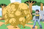  child extreme_muscles kishio_(agedama) muscle pikachu pikaman pokemon rock satoshi_(pokemon) tree what yellow_skin 