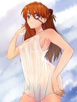  bare_shoulders bird blue_eyes breasts evangelion:_3.0_you_can_(not)_redo eyepatch highres long_hair looking_at_viewer medium_breasts naked_shirt neon_genesis_evangelion nipples non-web_source orange_hair rebuild_of_evangelion seagull see-through shikinami_asuka_langley shirt solo souryuu_asuka_langley tusia wet 