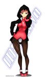  :) black black_hair blue_eyes bracelet breasts capcom cellphone coat crest ear_ring earrings hand_on_hip highres hips hood hoodie idzerono jacket jewelry logo looking_at_viewer metal outstretched_arm pantyhose phone pink pink_shoes plate rockman rush_it rush_it(artist) skull smile solo standing stockings thigh_gap tron_bonne 