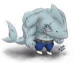  abs aldergames anthro belt biceps blue_eyes clothed clothing corruption_of_champions fin fish flexing footwear grey_skin half-dressed jasun_(coc) jasun_(corruption_of_champions) looking_at_viewer male marine muscles pants pecs pose scar shark shoes solo standing topless 