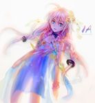  bare_shoulders blue_eyes braid character_name dansearl dress ia_(vocaloid) long_hair looking_at_viewer pink_hair see-through simple_background solo twin_braids very_long_hair vocaloid 