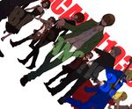  6+boys anbiento baccano! black_hair blonde_hair brown_eyes brown_hair chane_laforet christopher_shouldered dress dutch_angle ennis firo_prochainezo formal gloves graham_spector hat highres isaac_dian jacuzzi_splot ladd_russo long_hair miria_harvent multiple_boys multiple_girls red_hair shaft_(baccano) short_hair smile suit wrench 