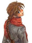  braid brown_hair duo_maxwell gundam gundam_wing long_hair looking_at_viewer male_focus open_mouth purple_eyes scarf single_braid solo takayama_(suslov) 