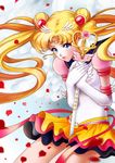  absurdres bishoujo_senshi_sailor_moon blonde_hair blue_eyes blue_sailor_collar blurry cowboy_shot crescent_moon depth_of_field eternal_sailor_moon eternal_tiare facial_mark forehead_mark hair_ornament hairclip highres holding holding_staff layered_skirt lips long_hair magical_girl megumi_choco moon petals rose_petals sailor_collar sailor_moon sailor_senshi_uniform skirt solo staff tsukino_usagi twintails wand 