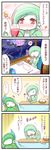  chandelure comic food gallade gardevoir gen_3_pokemon gen_4_pokemon gen_5_pokemon heart highres kotatsu mundane_utility no_humans pokemon pokemon_(creature) sougetsu_(yosinoya35) spoken_heart table translated 