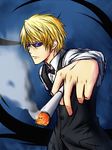  bad_id bad_pixiv_id blonde_hair bow bowtie cigarette durarara!! foreshortening formal heiwajima_shizuo male_focus oukawa_yuu smoke solo sunglasses vest 