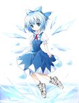  araissu blue_eyes blue_hair bow cirno hair_bow nike ribbon shoes short_hair sneakers solo touhou wings 