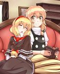  :&gt; alice_margatroid alternate_color blonde_hair book braid doll eyes hairband highres kirisame_marisa multiple_girls no_hat no_headwear reading shanghai_doll sleeping soto_miyako touhou 