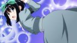  :o artist_request bent_over black_hair blue_dress blue_eyes blush dress from_behind kunihiro_hajime long_sleeves looking_back open_mouth saki school_uniform solo tareme 