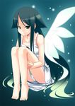  aoinu aqua_eyes barefoot dress feet flat_chest leg_hug long_hair saya saya_no_uta solo sundress very_long_hair wings 