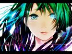  aqua_eyes aqua_hair face glowing glowing_eyes hatsune_miku keishi letterboxed portrait solo vocaloid 