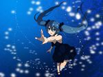  dress foreshortening hands hatsune_miku kurono_yuu long_hair open_mouth reaching shinkai_shoujo_(vocaloid) solo twintails underwater very_long_hair vocaloid 