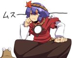  :t bad_id bad_pixiv_id hat headband kuri_dora leaf pout purple_hair pyonta red_eyes sitting solo tears touhou yasaka_kanako 