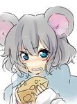  animal_ears blue_eyes blush cheese food grey_hair masaru.jp mouse_ears nazrin saliva solo touhou 
