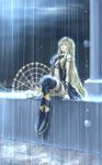  blonde_hair blue_eyes boots cable collar ferris_wheel flapper_shirt highres lily_(vocaloid) long_hair magzz midriff miniskirt navel rain shirt skirt solo thighhighs vocaloid 