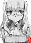  glasses gofu greyscale long_hair monochrome perrine_h_clostermann sketch solo spot_color strike_witches traditional_media world_witches_series 