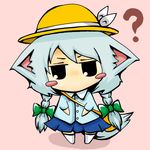  ? animal_ears blush_stickers braid chibi dog_ears dog_tail grey_hair hat inu_sakuya izayoi_sakuya jonasan_(bad-t) school_hat solo tail touhou twin_braids 