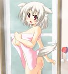  animal_ears ass bad_anatomy bad_id bad_pixiv_id breasts hat hat_removed headwear_removed inubashiri_momiji large_breasts masara naked_towel nude red_eyes silver_hair solo tail tokin_hat touhou towel white_hair wolf_ears wolf_tail 