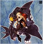  bad_id bad_pixiv_id blonde_hair breasts cleavage garchomp gen_4_pokemon hair_ornament long_hair medium_breasts pokemon pokemon_(creature) pokemon_(game) pokemon_dppt shirona_(pokemon) zelucas 