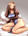 bad_id bad_pixiv_id brown_eyes brown_hair curvy dress hun legs long_hair olivya_phoraena shirt side_slit sitting smile solo tactics_ogre taut_clothes taut_shirt thighs wide_hips 