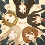  akiyama_mio bad_id bad_pixiv_id black_eyes black_hair blonde_hair blush brown_eyes brown_hair circle_formation closed_eyes colored_eyelashes eyelashes hair_ornament hairband hairclip happy hirasawa_yui holding_hands k-on! kotobuki_tsumugi long_hair mizutamako multiple_girls nakano_azusa rotational_symmetry school_uniform short_hair sidelocks smile tainaka_ritsu twintails 