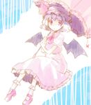  :o akr_et ascot bad_id bad_pixiv_id bat_wings blue_hair bug butterfly dress hat insect no_nose parasol pink_eyes pink_hair remilia_scarlet short_hair sitting solo touhou umbrella wings 