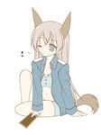  animal_ears artist_request blonde_hair collarbone eila_ilmatar_juutilainen eyebrows_visible_through_hair fox_ears fox_tail long_hair long_sleeves lowres midriff navel purple_eyes simple_background sitting solo stomach strike_witches tail white_background world_witches_series yokozuwari 