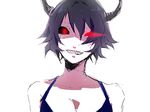  arisaka_ako blue_hair copyright_request demon_girl face glowing glowing_eyes grin horns red_eyes sharp_teeth short_hair smile solo tears teeth 